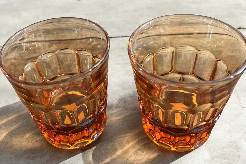 Set of Vintage Amber Glass Tumblers French Pressed Glass Drinking Glasses